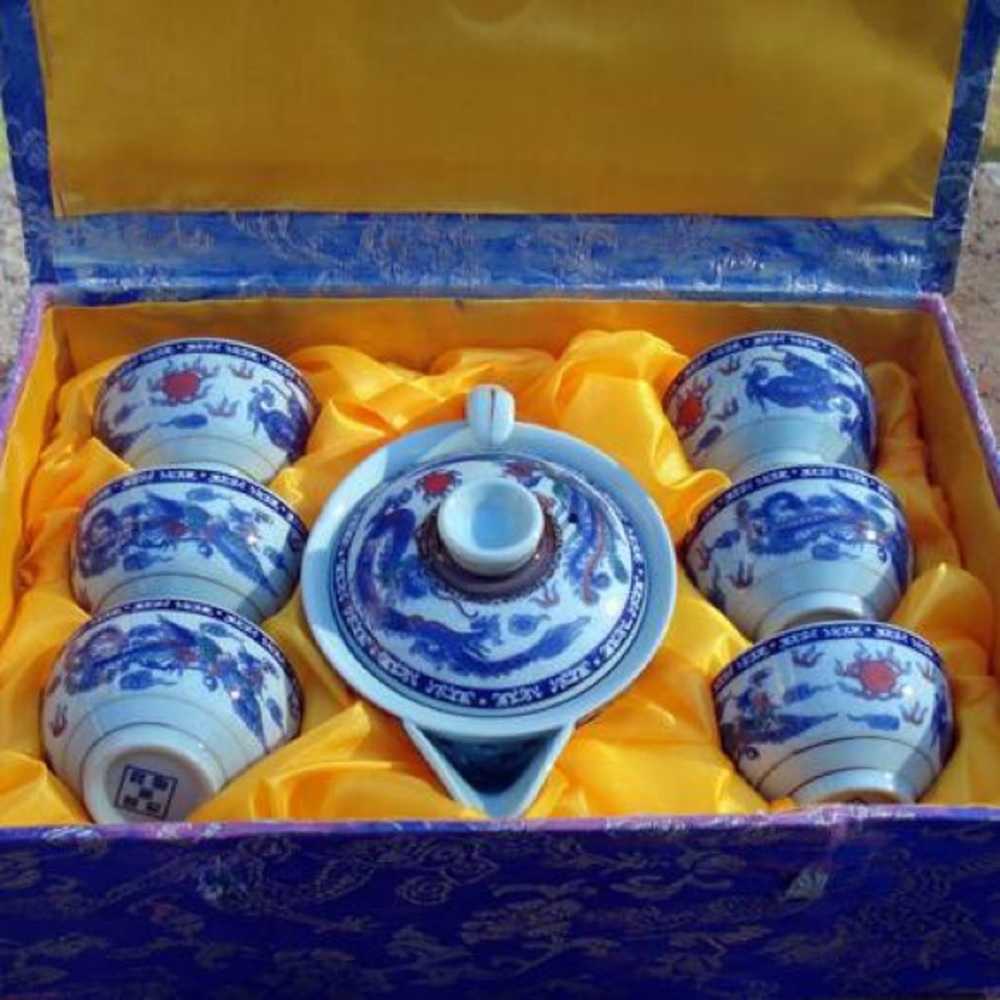 Blue, White and Red Oriental Tea set